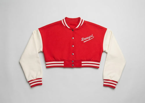 Dopegirl" Cropped Varsity Bomber Jacket