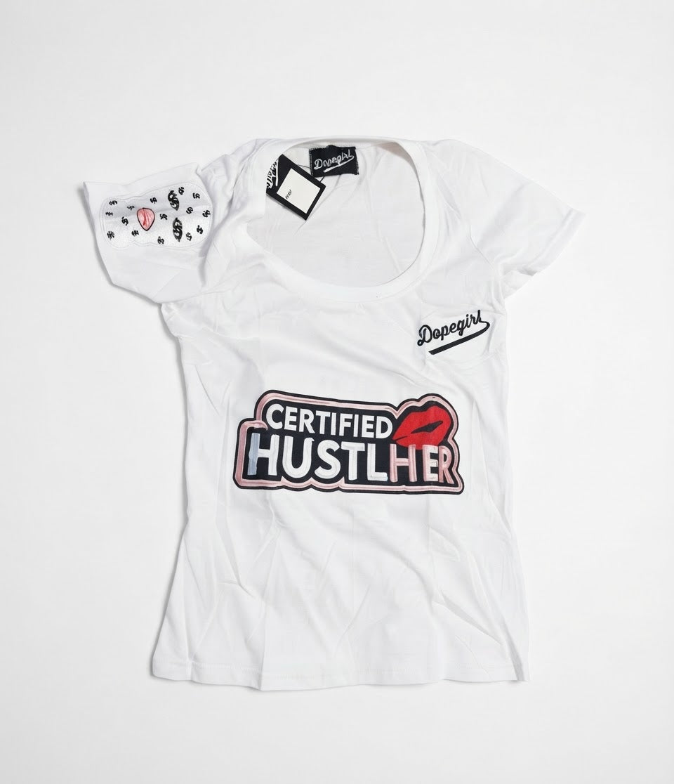 Dopegirl "Certified Hustlher" Fitted Graphic Tee